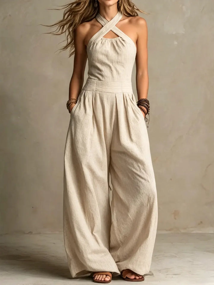 Sienna Cross-Neck Linen Blend Jumpsuit